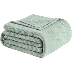 100% Cotton Muslin Blanket Throw 108'x90', Lightweight Breathable Summer Throw Blanket for Sofa, Couch, Bed, All-Season Use, Sage Green