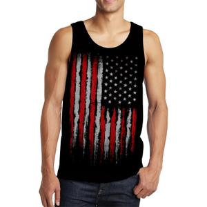 Idgreatim Mens Tank Tops 4th of July American Flag Sleeveless Shirt Patrotic Print Athletic Slim Fit Workout Gym Tees (Black, L)