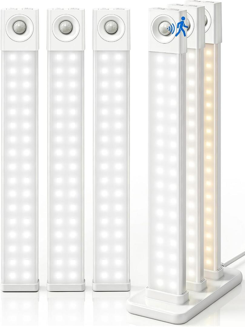 EZVALO 6 Pack LED Under Cabinet Lights Wireless with Charging Station, 11.8'' Motion Sensor Light Indoor, 1100mAh Rechargeable, 3 Color Temperatures, Dimmable Closet Lights for Pantry, Hallway, Stair