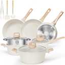 SODAY 13 Pcs Pots and Pans Set Non Stick Kitchen Cookware Sets Nonstick Induction Cookware Non-toxic White Granite Cooking Tools with Stay-Cool Handles, Silicone Tools (PFOS/PFOA Free)