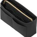 Purse Organizer Insert with Zipper Felt Bag Organizer Handbag Organizer Insert Bag in Bag Organizer with Key Chain for Tote Purse Bag Black Slender-Large