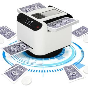 Automatic Card Shuffler and Dealer 180/360  Rotate (Used by 1-12 People),4 Wireless Remote Controls, Can Set Card Dispensing Distance, One Click to Set Whipped Eggs/Landlord,Match Card (White)