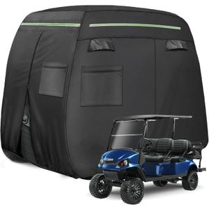 Golf Cart Covers 6 Passenger, Heavy Duty 600D Waterproof Golf Cart Seat Cover EZGO, Club Car, Yamaha, Outdoor 6 Seater with Reflective Strips, Zippered Pockets, Zipper Doors