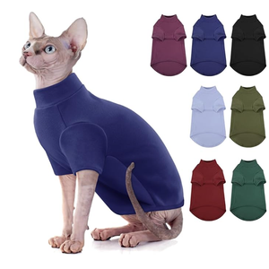 SUNFURA Turtleneck Sweater for Cat, Sphynx Cats Shirt Hairless Cat Sweaters with Sleeves, Warm and Soft Kitten Pullover Fleece Winter Pajamas Jumpsuit for Puppy Cats, Navy Blue, Size M