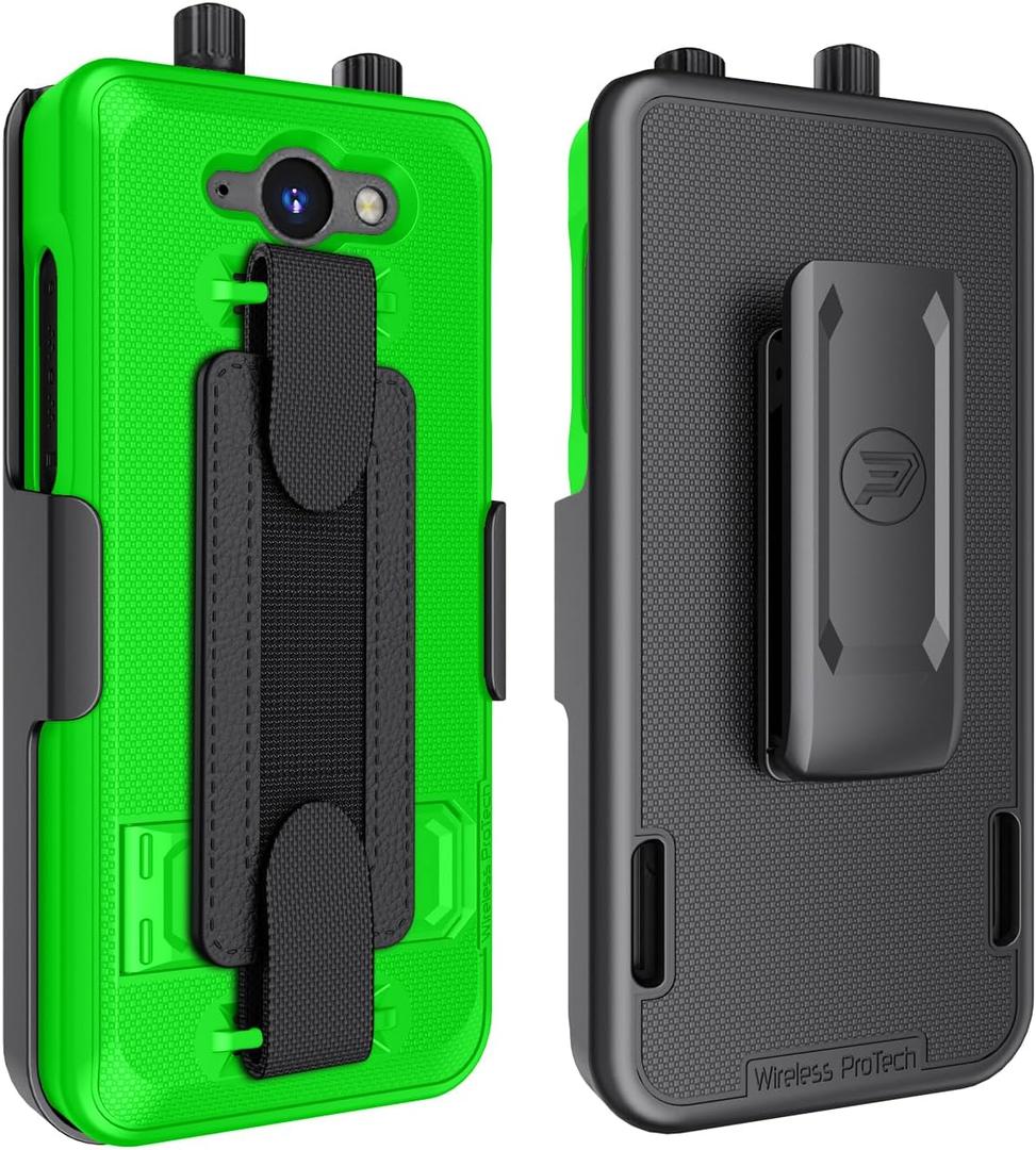 Case Compatible with Sonim XP5PLUS (XP5900) (Knob and No Knob Versions), Case and Belt Clip Holster Combo with Handstrap, Kickstand and Screen Protector (Lime Green)