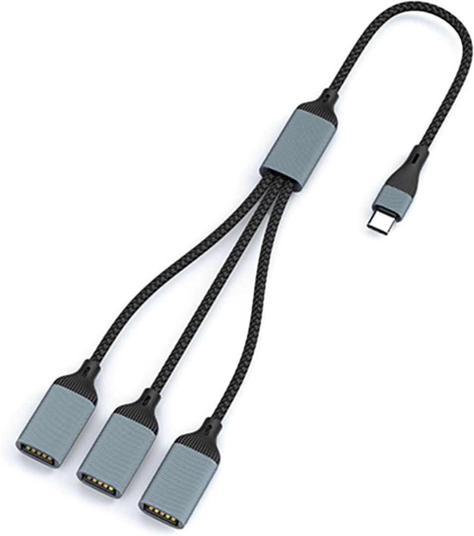 Type C Splitter 1 in 3 Out USB Type C Male to 3 USB 2.0 Female USB Splitter for Charging Data Transfer for Webcam/Printer