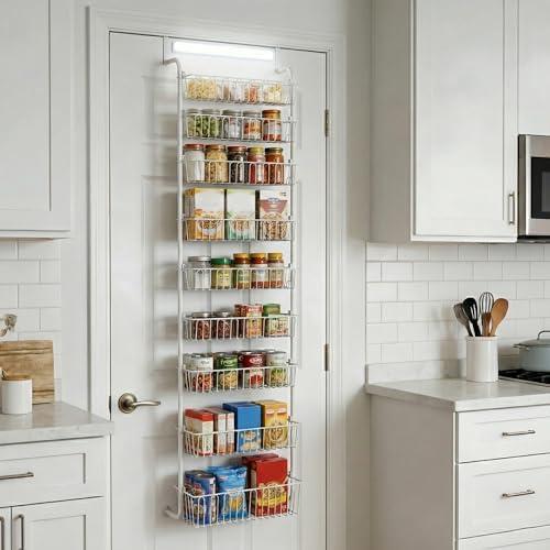HOKOSFOKOS Over Door Organizer Storage - 9 Tier White Metal Over the Door Pantry Organizer Heavy Duty Hanging Storage Rack, Behind Cabinet Shelves for Home, Kitchen, Bathroom, Closet, Pantry