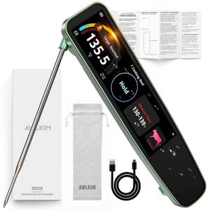 AWLKIM 0.5s Instant Read Smart Meat Thermometer Digital, 3.8 HD Touchscreen with Temp-OS, Professional Kitchen Food Thermometer for Cooking, Grill, BBQ | 0.5F, 58572F, IP68, USB-C Rechargeable
