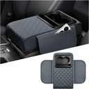 Mandark Car Center Console Armrest Pillow, Leather Memory Foam Auto Arm Rest Box Cover with Storage Bag, Waterproof Automotive Interior Elbow Protector Accessories, Universal Fit (Gray)