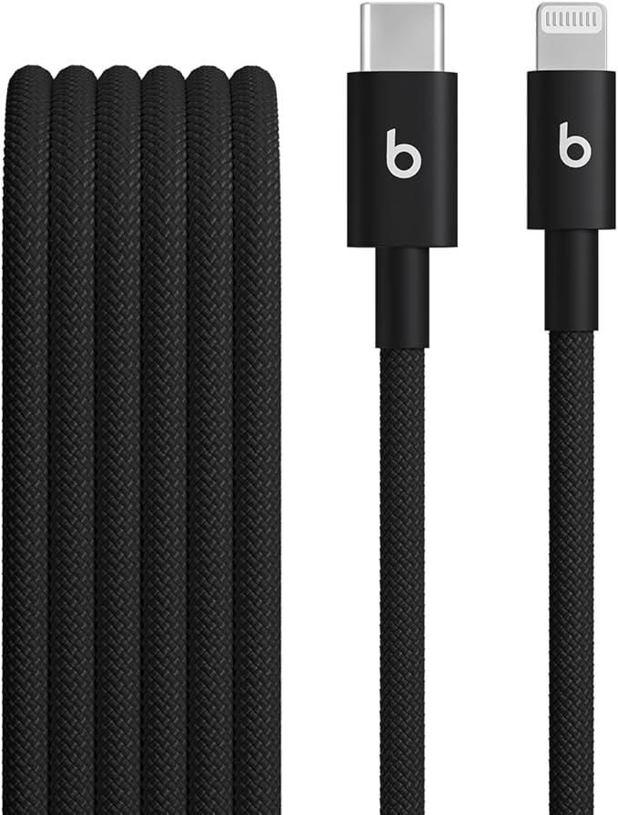 Beats USB-C to Lightning Woven Cable Fast Charging Durable/Tangle-Free Compatible Charger for Apple Devices w Lightning Ports (1.5 m, 5 ft) - Bolt Black
