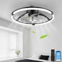 Ceiling Fans with Lights and Remote, 20'' Low Profile Ceiling Fan, 3000-6500K Dimmable Modern Flush Mount LED Fan Light, 6 Wind Speeds, Ceiling Fans for Bedroom (Ultra-thin Black)
