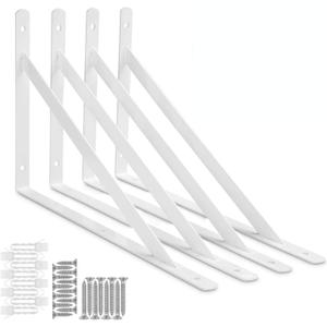 Acrux7 4 Pack White Steel Shelf Brackets 12x8inch  Heavy Duty L Brackets with Screws, White Metal Shelf Brackets  Perfect for DIY Shelves(300x190mm)