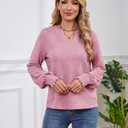 Womens Tops Dressy Casual Long Sleeve Shirts Loose V Neck Business Work Tunic Blouses (Pink, XL)