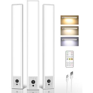 EZVALO 3-Pack Under Cabinet Lighting, 4000mAh Rechargeable Motion Sensor Light, 16inch Magnetic Closet Lights with Dimmable & 3 Color Temps, Wireless Motion Activated Lights with Remote for Kitchen, 16.5 inch
