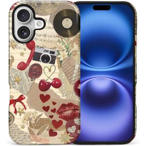 Case for iPhone 17,Scratch Resistant Hybrid Double Layer Hard Shell，Vintage Cherry Coquette Collage