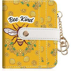 Women Wallet, RFID Blocking Bifold PU Leather Wallet, Small Slim Compact Purse with Clear ID Window & Zipper Coin Pocket, Credit Card Holder for Ladies,1 ID window 8 Card Slots,Bees