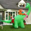 12FT Christmas Inflatable Large Dinosaur Outdoor Decorations with LED Lights, Gingerbread & Santa, Lighted Blow Up for Lawn, Yard, Garden, Indoor Xmas Holiday Party Decor, 12 FT