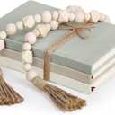 Feifeiya 3 Pieces Faux Decorative Books Set for Home Decor Fake Book for Shelves Coffee Table Stacked Linen Covered Display Notebook with Wood Bead Bookend Gift for Living Room(Light Green)