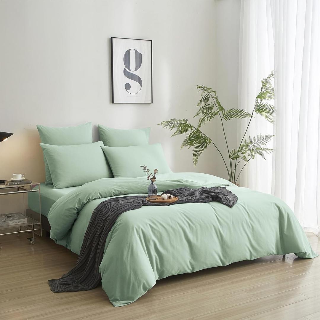 Luowei Bed Linen 135 x 200 cm 2-Piece Plain Green 1 x Duvet Cover and 1 x Pillowcase 80 x 80 cm with Zip 110 g/m² Soft Microfibre for Summer 