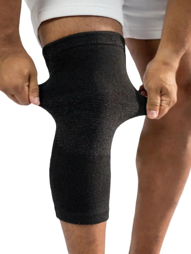 Bamboo Knee Sleeves, 2-Pack Knee Compression Sleeve Women Men Elastic Warm Slip-on Recovery Knee Brace for Arthritis Knee Pain (Medium, Black)