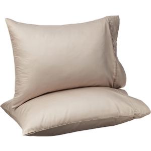 Amazon Basics 400 Thread Count 100% Cotton Pillowcases, Sateen Weave, Standard Size, 20" x 30", Stone Gray, Set of 2