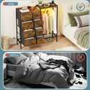 HIGDBFE Dresser with Hanging Rack, 8-Drawer Dresser for Bedroom with Charging Station & LED Lights, Fabric Dressers with Shoe Rack, Rustic Brown, 11.8" D x 42" W x 42.7" H (8 Drawers)