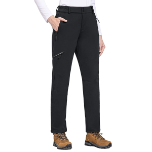 BALEAF Women's Fleece Lined Hiking Pants Winter Insulated Water-Resistant Slim Ski Pants Windproof Outdoor Shell Black, L 