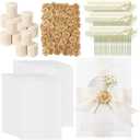 Fuyoooo 60 Set Wedding Invitations Wraps Set Pre Folded Vellum Jackets for 5 x 7 Invitations Self Adhesive Gold Wax Seal Stickers Dried Baby's Breath Flowers Chiffon Silk Ribbon for Craft DIY