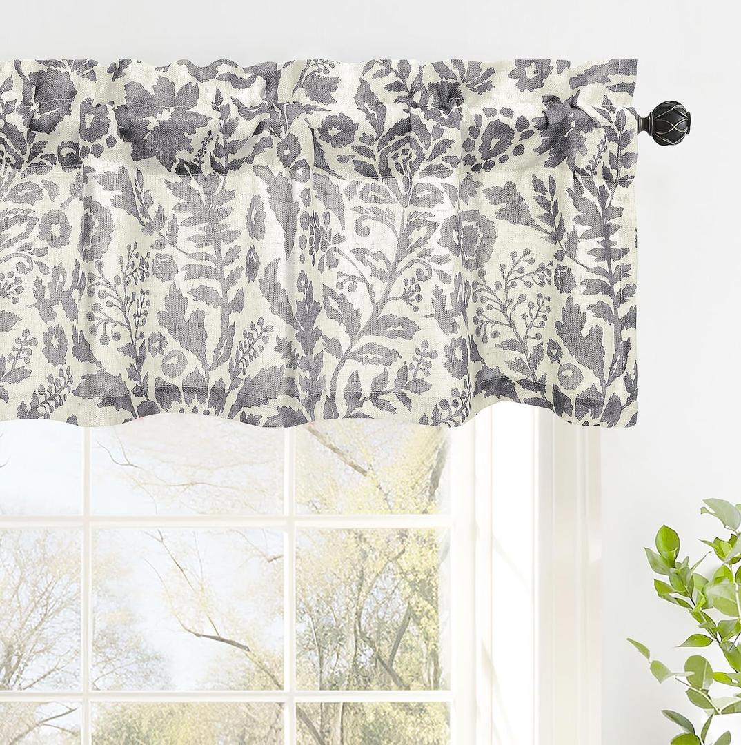 DriftAway Linen Textured Curtain Valances for Windows Bathroom Bedroom Living Room Kitchen Windows Basement Blinds Rod Pocket Semi Sheer 52"x14" Plus 1.75 Inches Header 1 Panel Julia Gray