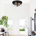 Flush Mount Ceiling Light Fixtures, 2-Light Black and Silver Ceiling Mount for Farmhouse with Seeded Glass Lampshade, Industrial Flush Mount Light Fixture for Hallway, Kitchen, Entryway and Foyer