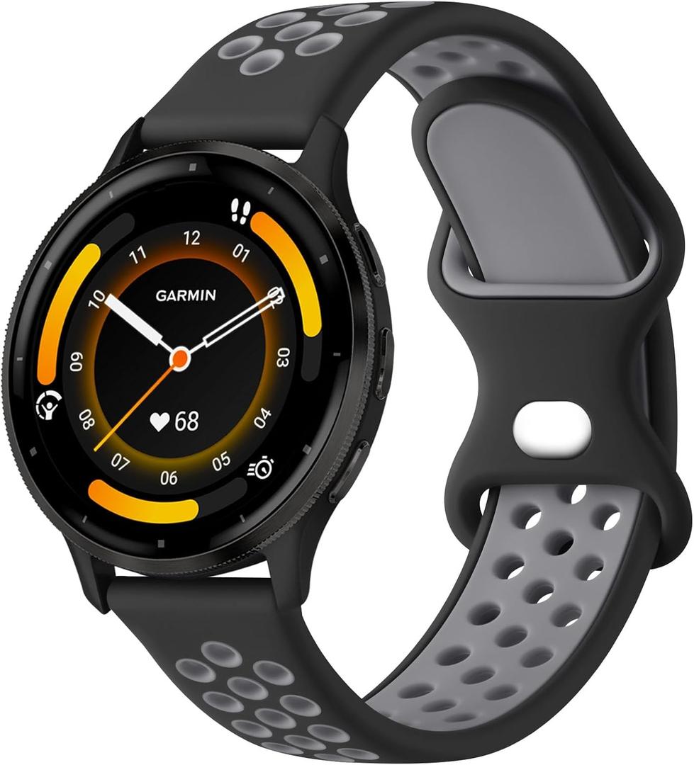 Vancle Bands Compatible with Garmin Vivoactive 4/Venu 3/Venu 2, Garmin Forerunner 265 255 Watch Band, Soft Silicone Sport Replacement Strap for Women Men (Black/Gray)