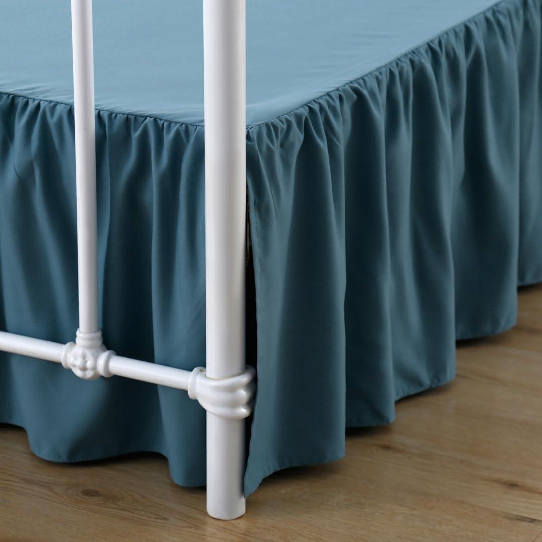 Bed Skirt Queen Size Ruffled Bed Skirts with Split Corners, 18 Inch Drop Dust Ruffle Bed Skirt with Platform, Teal Blue, Queen - 18" Drop