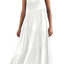 ECOWISH Women Sleeveless Maxi Dress: 2024 Summer Spaghetti Strap Casual Maternity Dress Dressy Floral Flowy Dress Solid White M