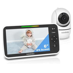 HelloBaby 6'' World First IPS 30H Battery Split-Screen Video Baby Monitor with Camera and Audio, No WiFi, Pan-Tilt-Zoom, VOX, 2-Way Talk, Night Vision, 8 Lullabies, 1000ft, for New Parents/Elderly