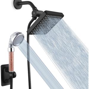 Voolan High Pressure Rain Shower Head with Handheld Spray Combo, Hand Held Filter Showerhead with Self-adhesive Holder and 59" Hose (Matte Black)