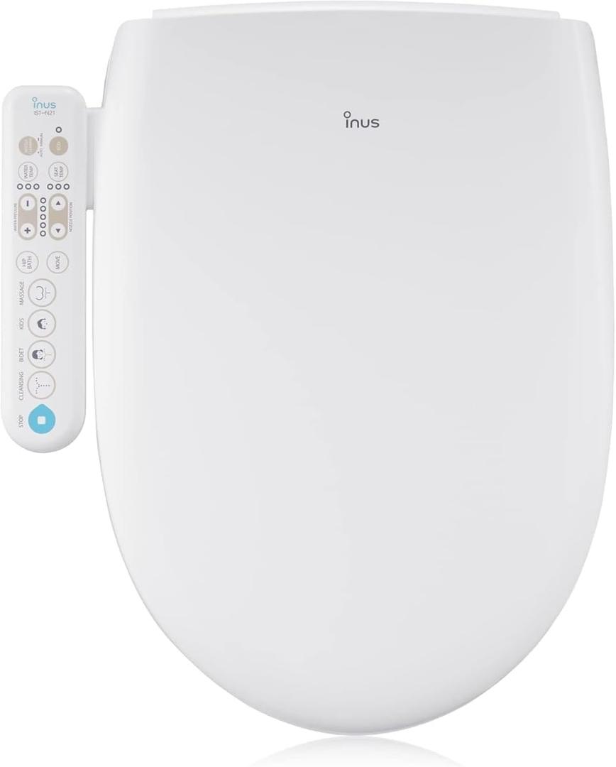 Inus N21 Electric Heated Bidet Toilet Seat Elongated, Warm Water, Smart Heated Water Luxury Bidet Toilet Seat with Kids Mode, Self Cleaning Nozzle, Tankless, Smart Touch Panel & Temperature Control
