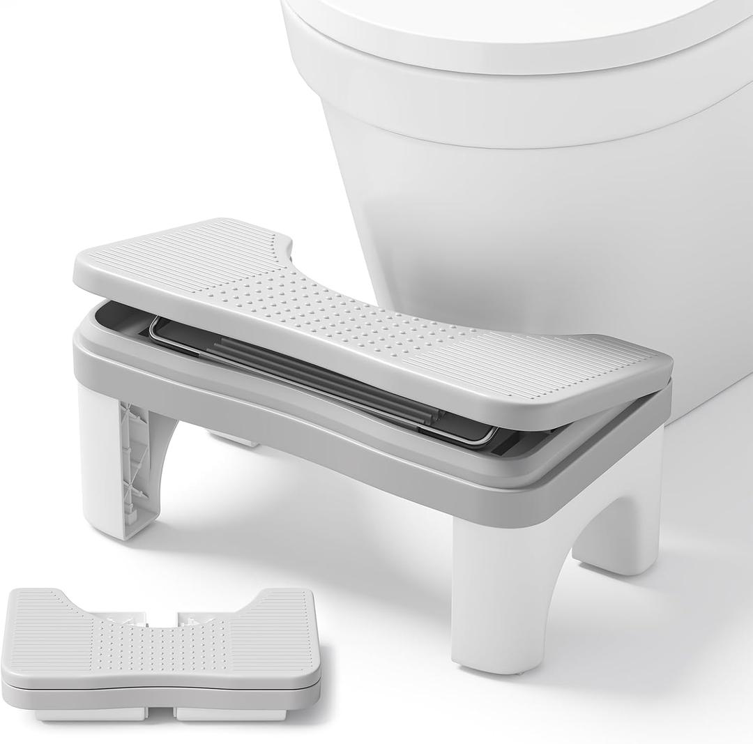 Foldable Toilet Stool Squat Adult, 7" Height Adjustable Poop Stool for Bathroom, Portable Squatting Potty Toilet Step Stools for Adults, Ergonomic Foot Stools for Travel, Gray (1 Pack)