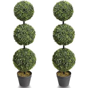 momoplant 37 Inch Artificial Topiary Ball Tree, Fake Topiaries Triple Ball Trees, Faux Boxwood Ball Plants Potted for Indoor/Outdoor Decor (Set of 2)