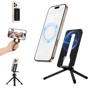 elitehood Magnetic Mini Tripod for iPhone, Lightweight Aluminum Phone Tripod Stand for Travel & Recording, Angle Adjustable, Small Design, Compatible with Magsafe iPhone 16/15/14/13/12 Series