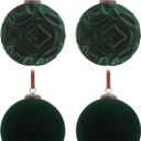 4Pcs Big Velvet Christmas Ball Ornaments 4" Dark Green Flocked Ornaments Set for Christmas Tree with 10Pcs Velvet Bows, Shatterproof Xmas Hanging Decorations for Home Office and Holiday Dcor