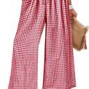 ANRABESS Womens Striped Gingham Palazzo Capri Pants Pajama Wide Leg Lounge Trousers Plaid Cute Crop PJ Bottoms with Pockets (XX-Large, Red White Plaid)