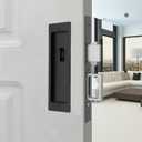 Pocket Door Lock Hardware with Pull,Invisible Sliding Door Lock Handle, Recessed Door Handle Lock for Furniture Hardware,keyless,Black