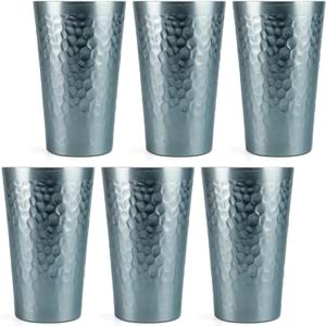 Aluminum Metal Cups for Drinks, Metal Anodized Hammered Gray Tumblers Set of 6, Aluminum Drinking Cups for Father's Day Gift, 16 oz