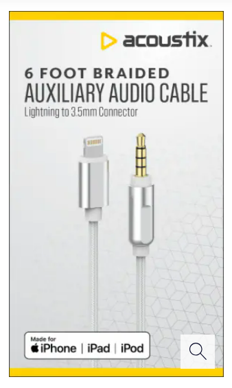 Acoustix 3.5mm to Apple Lightning Braided Auxillary Cable - White