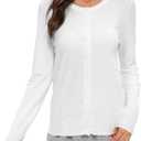 Women's Lightweight Cardigan Sweater with Crew Neck Ivory White (Large)