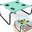Portable Beach Table Foldable Camping Picnic Table with Cup Holder and Phone Pockets Lightweight Stable for Tailgate Travel Fishing Hiking and Outdoor Adventures(Green,Solid Pattern)