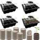 Halatool Seed Starter Kit 4 Pack 48 Cells Black Seed Starter Tray with 50 PCS Peat Pellets for Seedlings Organic Seed Stater Soil Pods for Planting Vegetables Plants Flowers & Starting Seeds