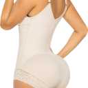 YIANNA Fajas Colombianas Shapewear for Women Postpartum Tummy Control Body Shaper Butt Lifter Bodysuit (Beige, M)