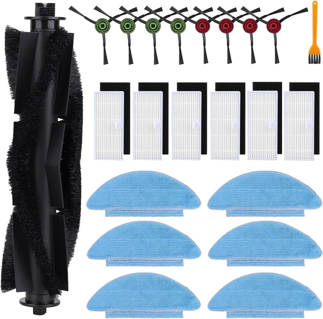 22pcs Replacement Part Kit for Tikom L9000 L8000 Pro, Lubluelu SL60D, Laresar L6 Nex Robotic Vacuum Cleaner Spare Parts, 1 Main Roller, 8 Side Brush, 6 Hepa Filter, 6 Mop Cloths,1 Cleaning Brush