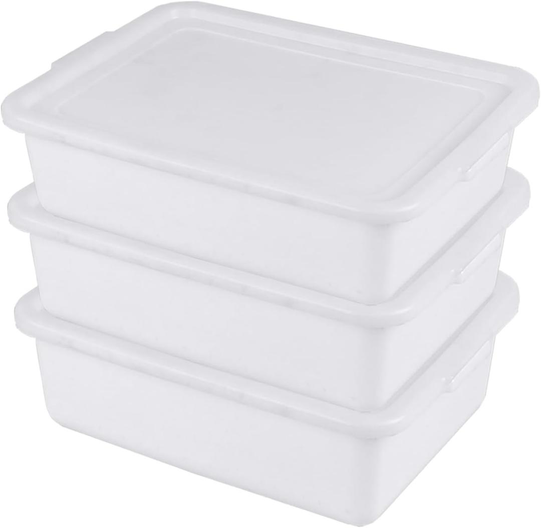 3-Pack 13 L Plastic Commercial Bus Tub with Lid, Restaurant Dish Tub, White